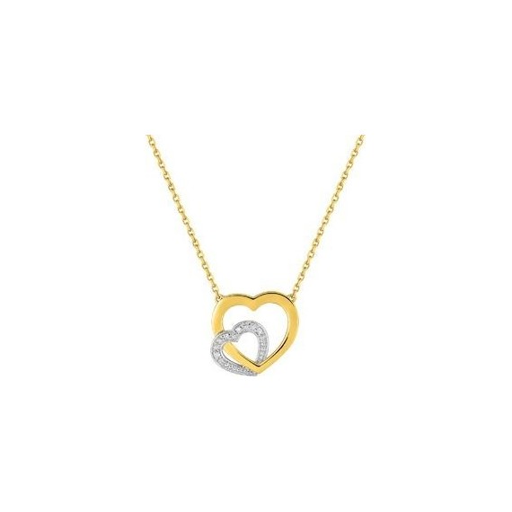 Collier or jaune et or blanc cœur diamants 0.016 carats